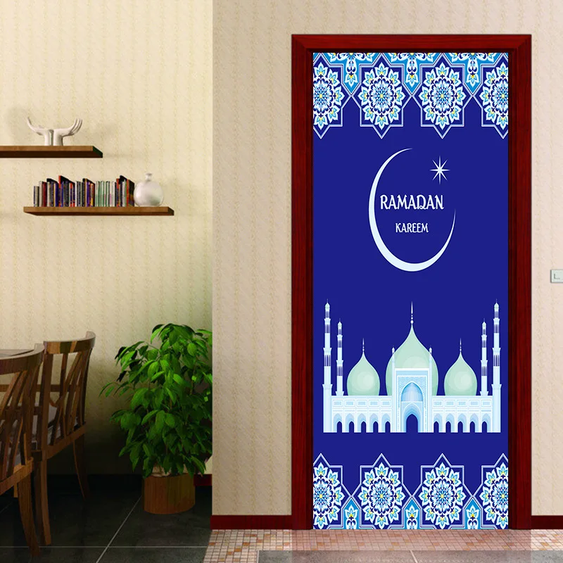 

3D Muslim Moon Door Sticker Ramadan Decoration Living Room Bedroom Door Creative Home Decoration Removable Doors Sticker