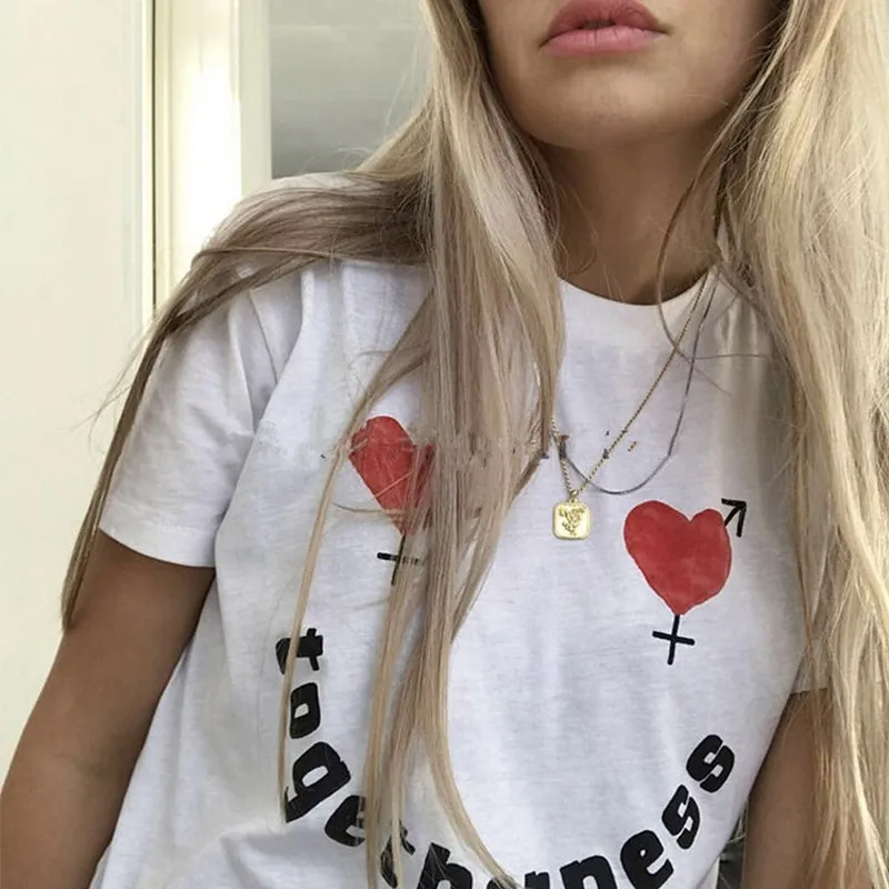 2018 Для женщин хлопок вязаный футболка модная с любовью Printed Crop футболки в стиле