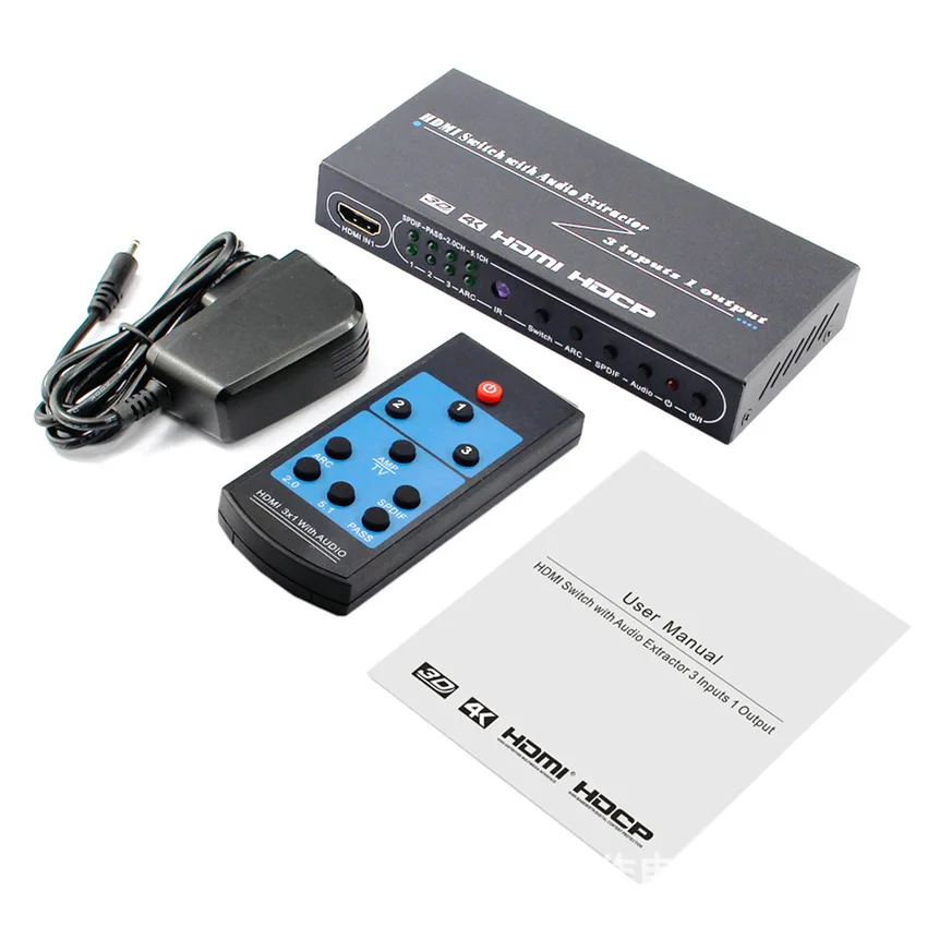 HDMI переключатель 3x1 с оптическим выходом 4K 3D 1080P LPCM 5.1CH SPDIF Stereo RCA 3 в 1 выход