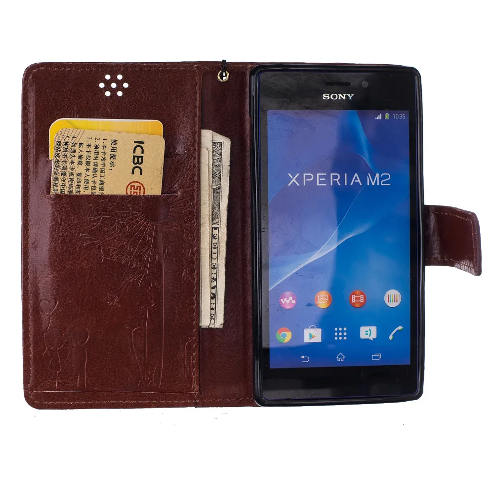 For Sony Xperia M2 Aqua Case Cartoon Pattern Card Holder Leather Wallet Flip Cover Inner TPU |