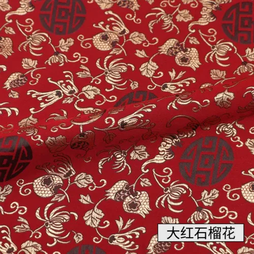Red pomegranate flow Width 150cm Chinese Red Tang Suit Cheongsam Sheet Cloth Silk Like Damask Jacquard Brocade Metallic Fabric - Цвет: Red pomegranate flow