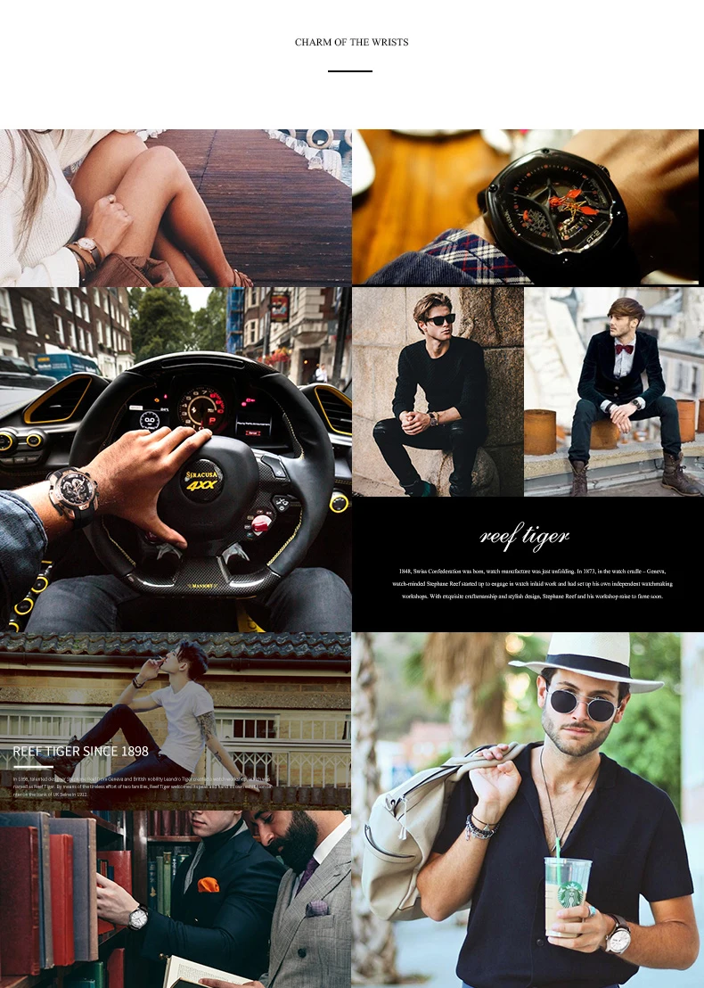 Reef Tiger Artist Serier RGA1917 мужские деловые винтажные часы с циферблатом Автоматические Механические Часы Wrsit