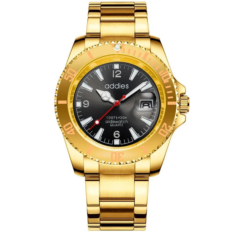 gold-black Addies Модные мужские деловые Роскошные брендовые наручные часы импортные кварцевые повседневные мужские часы с ремешком из нержавеющей стали - Цвет: gold-black