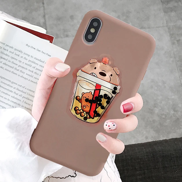BrowBear Brown Милый чехол для чашки с напитками для huawei P Smart P30 Pro P20 P9 Lite mini P8 Lite P10 селфи милый мягкий чехол из ТПУ с медведем - Цвет: BrowBear Brown