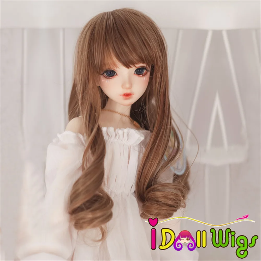 Высокая температура волокна длинные волнистые коричневые волосы BJD кукла парик 1/4 на выбор