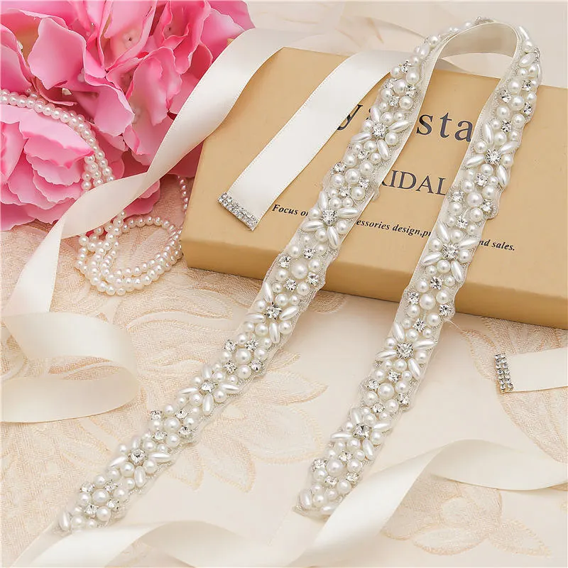 SILVER---ivory MissRDress жемчуг свадебный пояс розовое золото Хрустальный пояс невесты элегантные Стразы Свадебная лента для свадьбы аксессуары JK803 - Цвет: SILVER---ivory