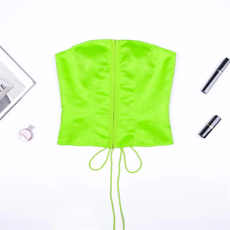 Dulzura summer women crop top tops tanks bandage sleeveless sexy cropped rave festival party cami satin top femme