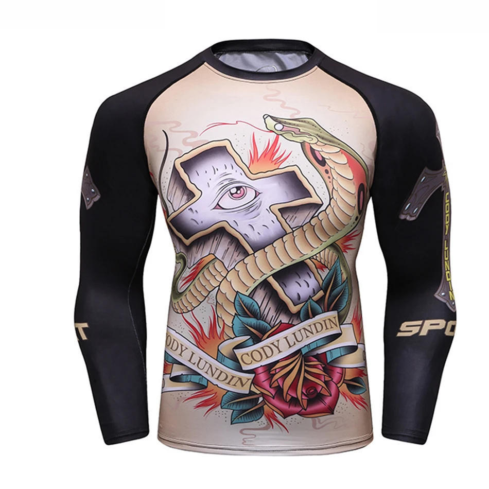 Jiu jitsu футболки Рашгард MMA длинный рукав Мужская футболка 3D кикбоксинг фитнес топы Bjj Бодибилдинг Крест fit боксерские майки