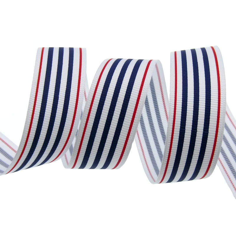 5 ярдов 1 &quotПечатный красный темно синий полоса grosgrain ленты Ремесло Упаковка