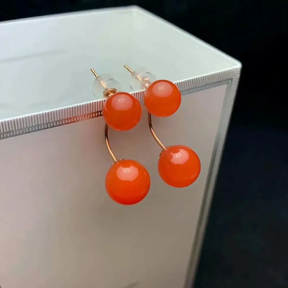 

shilovem 18K yellow Gold real Natural south Red agate stud earrings fine Jewelry wedding new plant Christmas gift myme7788001nh