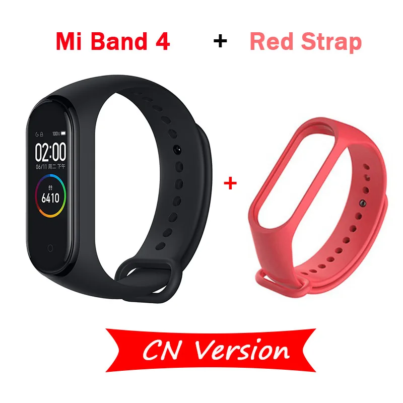 Xiaomi mi-браслет 4 с цветным смарт-экраном, браслет с сердечным ритмом, фитнес-браслет, 135 мА/ч, Bluetooth, 5,0, 50 м, водонепроницаемый, repalce mi Band 3 - Color: CN Add Red Strap
