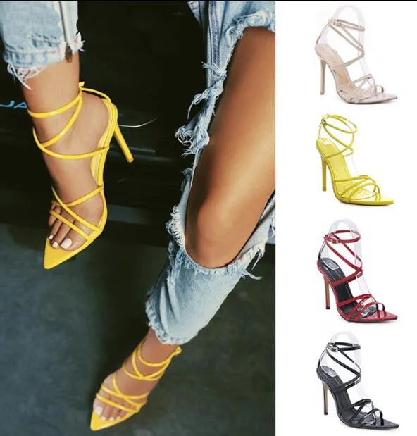 

Женские босоножки на высоком каблуке 12 см, с острым носком