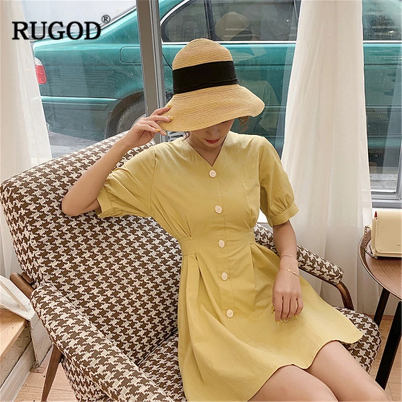 RUGOD 2019 Новое Женское однотонное тонкое мини-платье с v-образным вырезом и высокой
