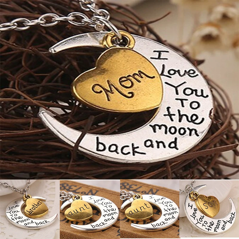 (12 шт./лот) серебряная луна обернутая золотым сердцем члены семьи по имени Я люблю