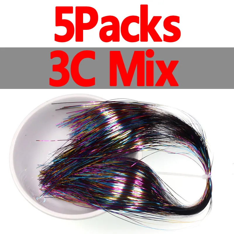 Mix 5Packs Bimoo 5 упаковок 0,35 мм Flashabou рыболовные приманки блестящие пучки Связывание Голографическая мишура вспышка для приманка с крючками изготовление материала 120 прядей золото серебро - Цвет: Mix 5Packs