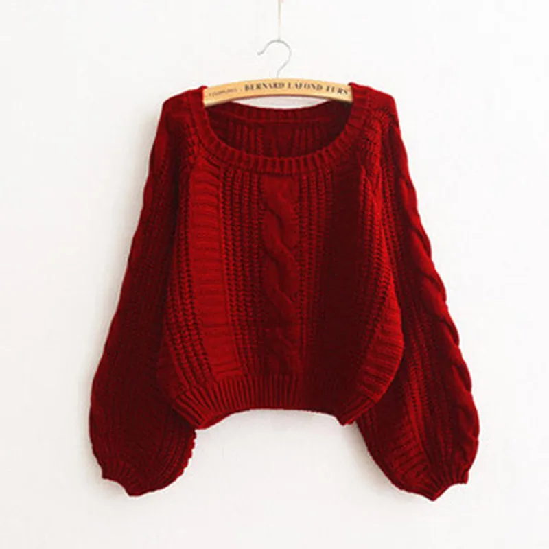 Danjeaner Muti Colors Autumn 2018 Knitting Pullovers Women Retro Lantern Sleeve Twisted Short Sweaters Knitted Jumper Pull Femme | Женская