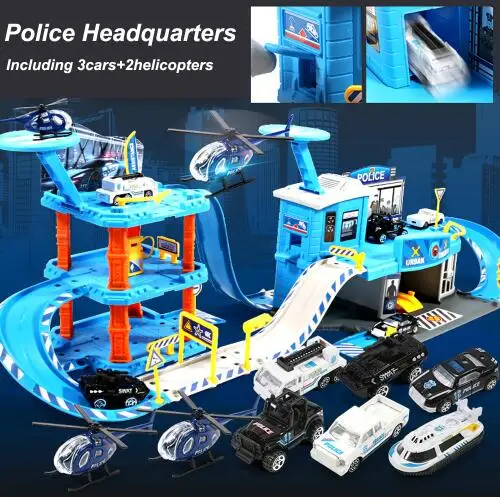 Blue DIY Assemble Racing Track Set Electronic Racing Car Toys Vehicles Car Parking/Fire Adiministration/Police Station Kids Toys - Цвет: Blue