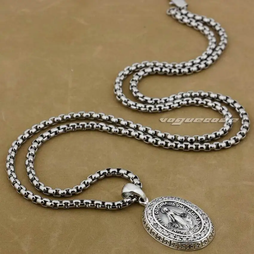 Pendant Steel N 24 LINSION Девы Марии Иисуса крест 925 пробы серебро белый CZ камни подвески 8A004 - Окраска металла: Pendant Steel N 24