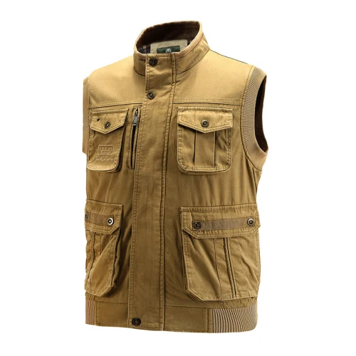 Khaki Плюс Размер 6XL 7XL брендовый жилет мужская двойная одежда хлопковая куртка без рукавов военный жилет с несколькими карманами мужская верхняя одежда жилет мужской - Цвет: Khaki