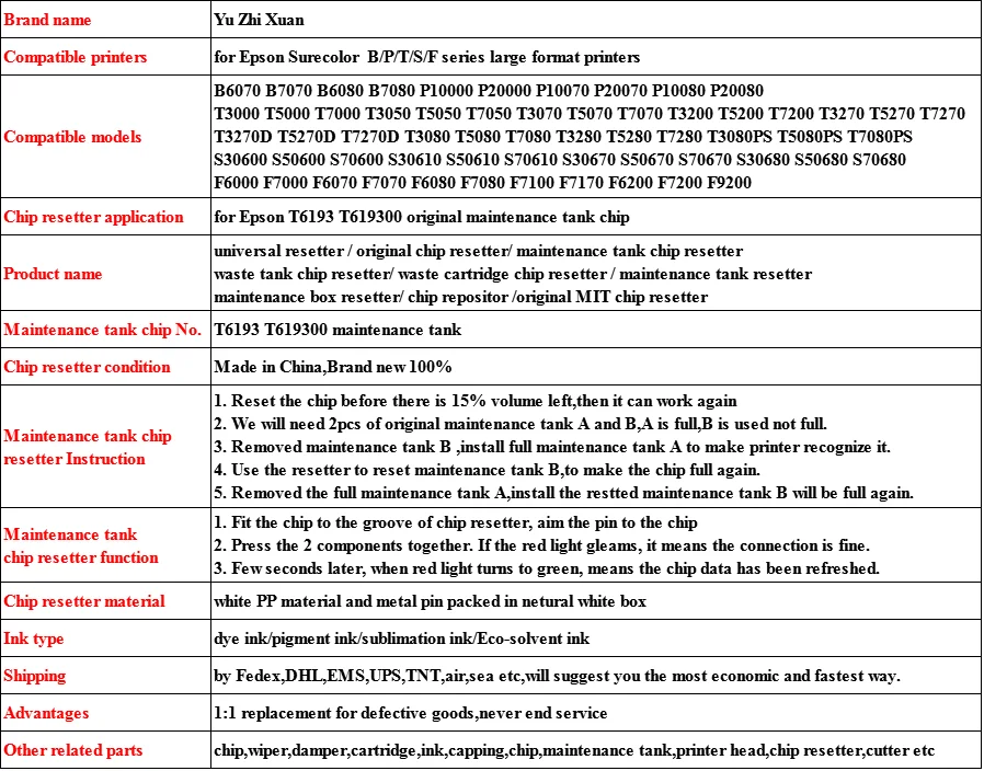 T6193 мусорный бак чип resetter для Epson F7100 F7170 F6200 F7200 F9200 S30670 S50670 S30680 S50680 сброса бака