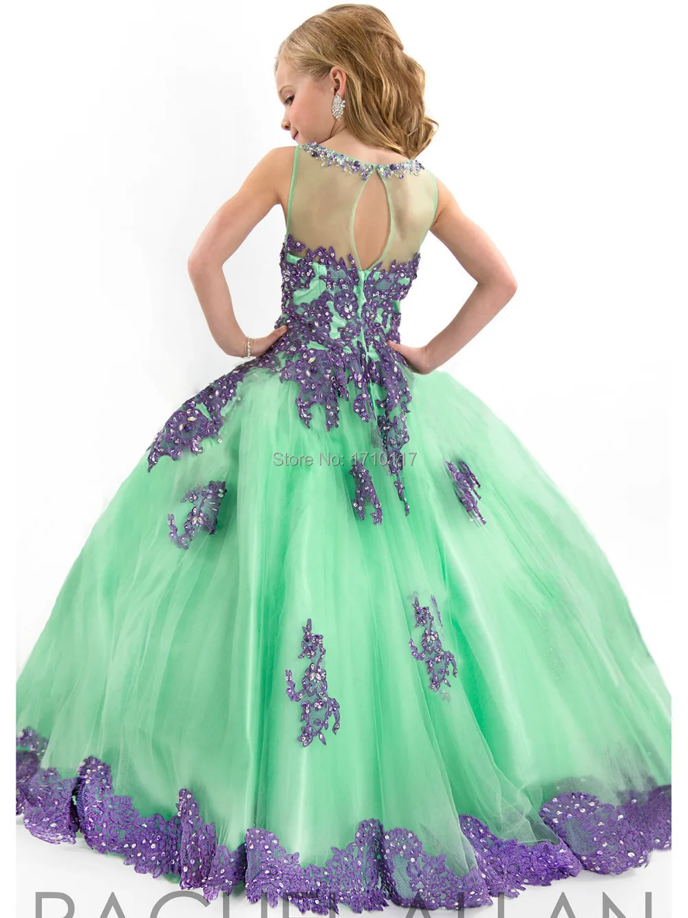 2015 Girls Pageant Dresses Ball Gown High Collar Blue Green Red Beaded Baby Little Tutu Flower For Wedding | Свадьбы и торжества