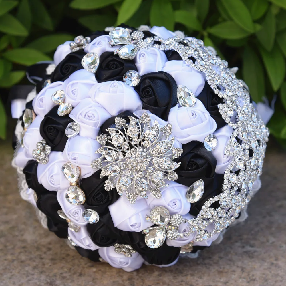 Wedding Bouquet Blush Bride Holding Flowers Artificial Bouquet Ribbon Rhinestone Pearl Bouquet Decoration Bride Groom Dance