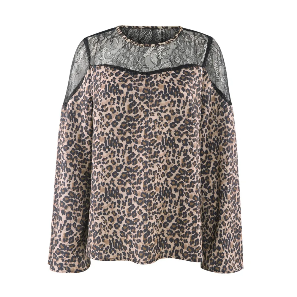 Kissmilk 2018 Большие размеры Leopard цветочные кружева лоскутное Для женщин блузки