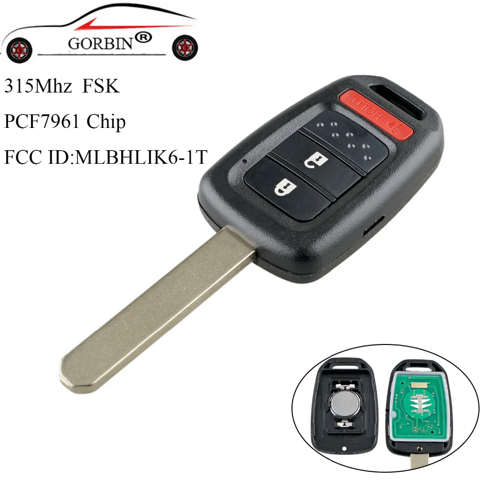 Горбин 2 + 1 кнопки дистанционного ключа автомобиля для Honda MLBHLIK6 1T 313 8 Mhz ID46/PCF7961 чип