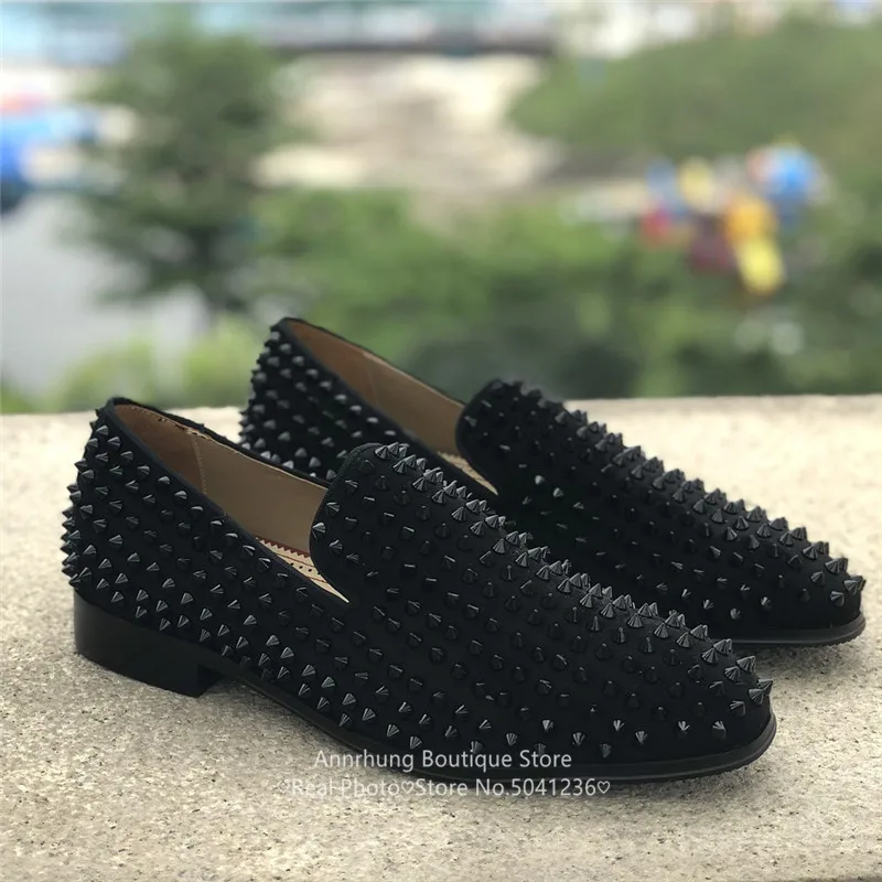 Glitter Rivet Casual Shoes Men Sequin Loafers Round Toe Slip On Flats Genuine Leather Studded Men Shoes Zapatillas Hombre