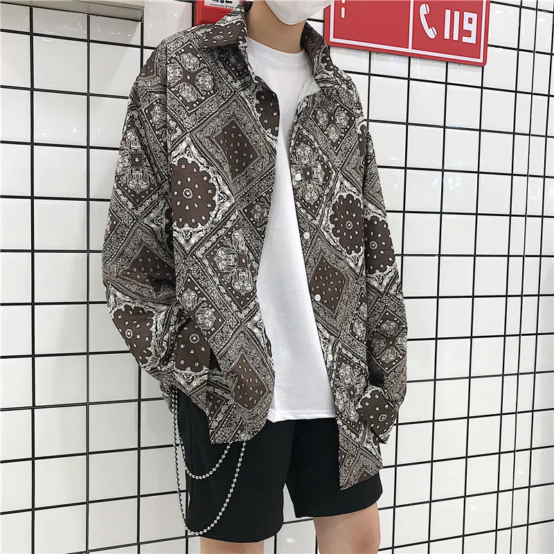 2019 Осень Новый японский Harajuku минималистичный винтажный принт Свободная рубашка