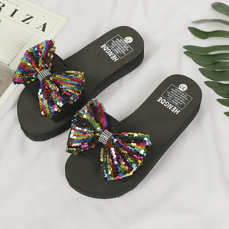 Women Bow tie Summer Sandals Slipper Indoor Outdoor Flip flops Beach Shoes New Fashion Female Casual flower Slippers Platforms