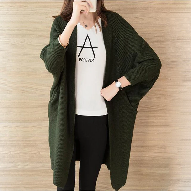 2017 autumn Winter Long Sweater Coat for Women Formal Cardigans loose Sweaters Oversized Batwing Sleeve Knitted coats |