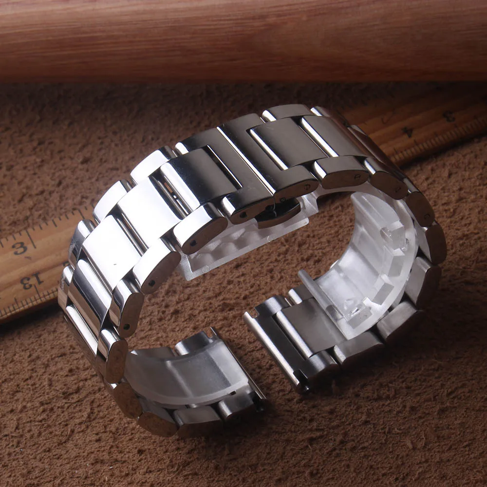 

Big Size Width 24mm 26mm 28mm Watchbands Bracelet Polished Watch Accessories Sport Watches straps Stainless Steel Folding Clasp
