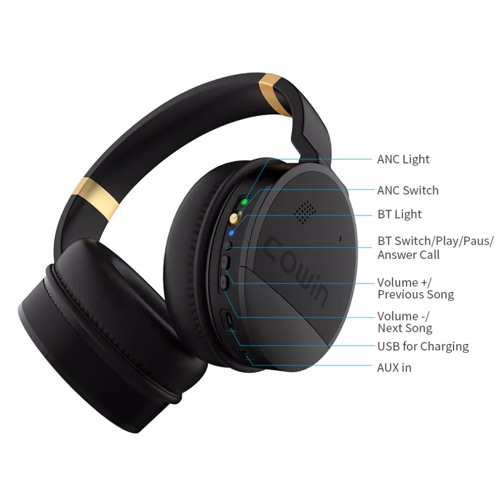 COWIN E-8 наушники с активным шумоподавлением Беспроводная bluetooth-гарнитура с микрофоном/Hi-Fi Беспроводные наушники с глубоким басом