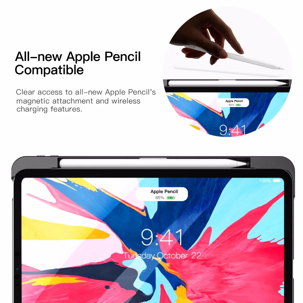 Case For iPad Pro 11&quot 2018 with Pencil Holder [Support Attaches Magnetically to Pair/Charge Function] Smart Protector Cover |