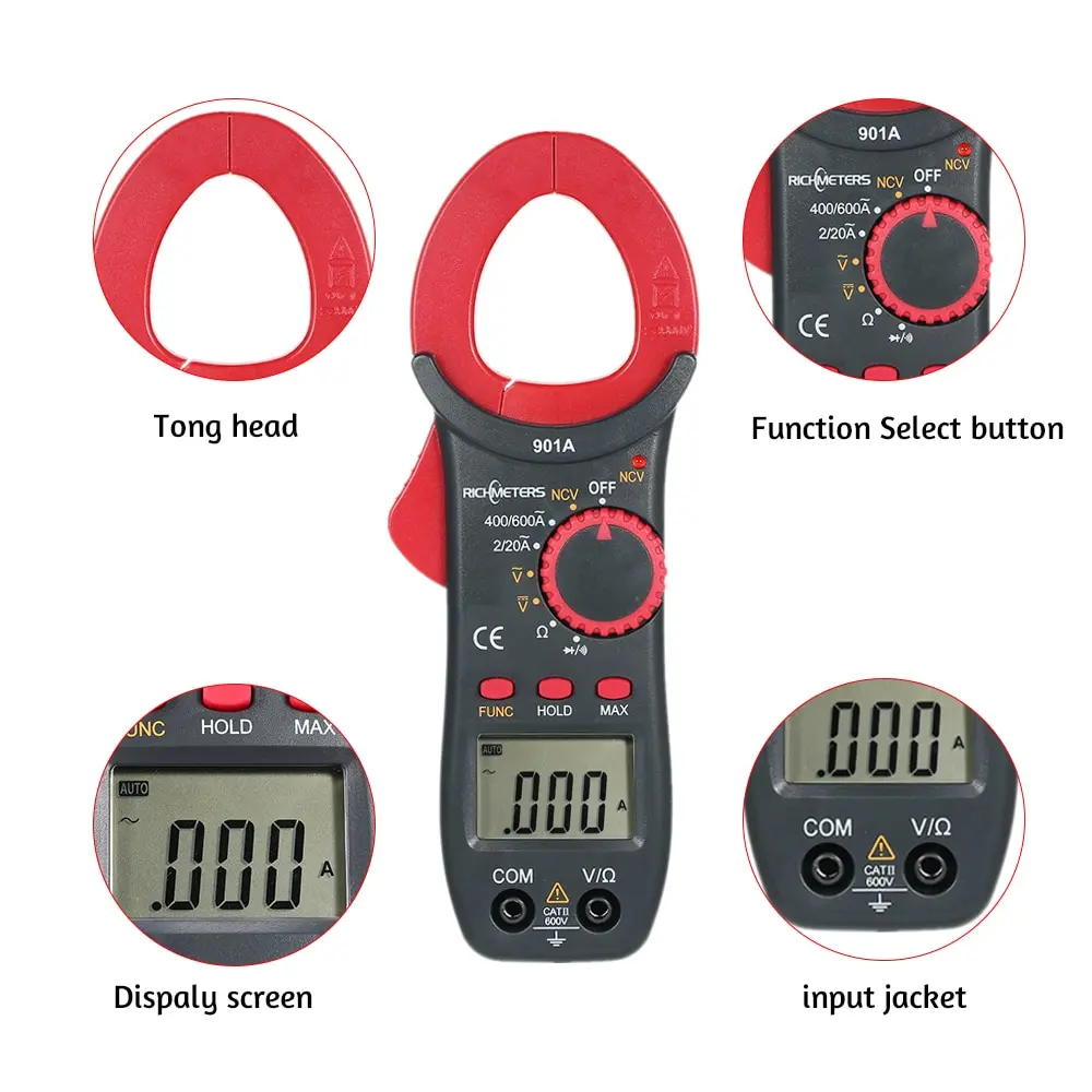 RICHMETERS RM901A Цифровой мультиметр токоизмерительный зажим 4000 отсчетов Авто Диапазон
