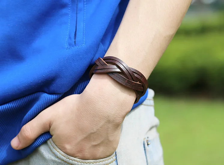 2015 ретро панк стиль искусственной кожи сплав браун переплетения мужчины