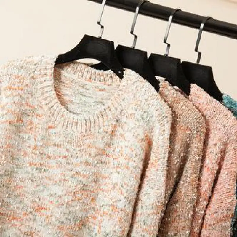 Womens Autumn Winter New Lazy Long Sleeve Short Sweater 2019 Females Fashion Trend Wavy Edge Mixed Color Chenille Sweaters | Женская
