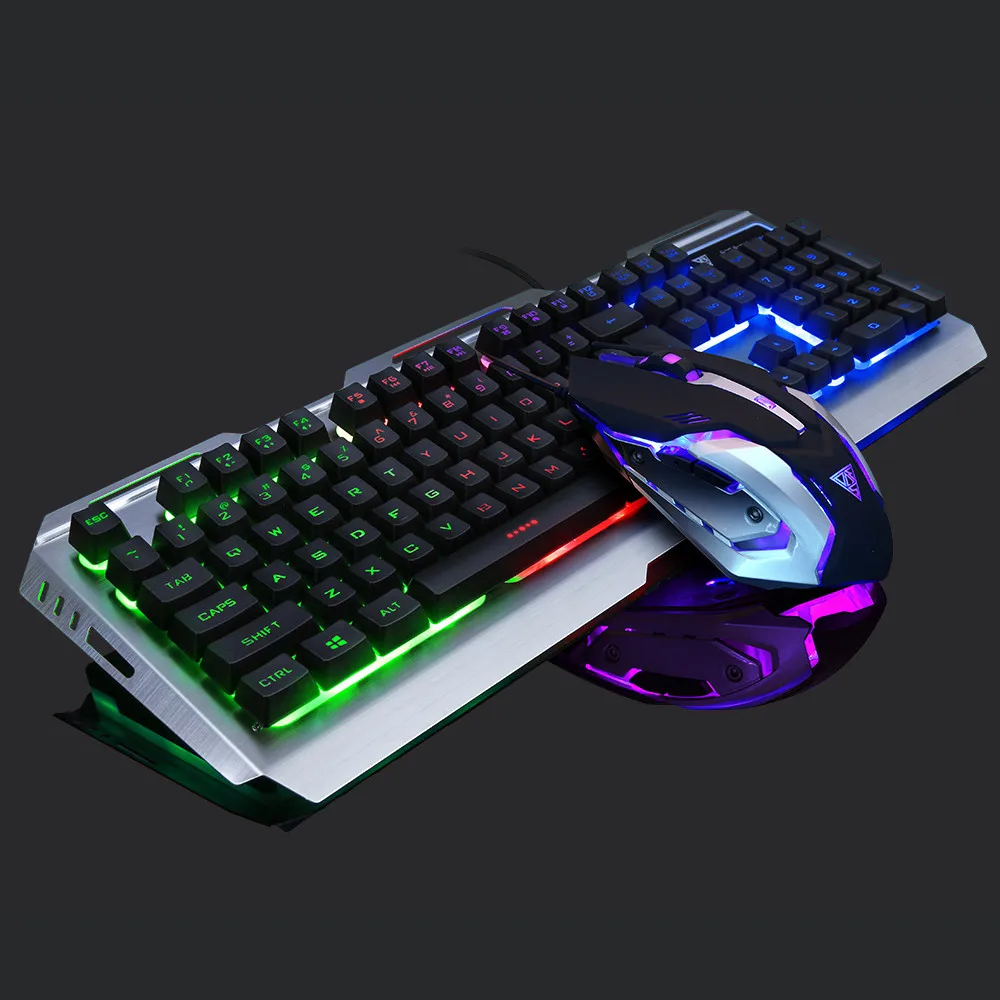 VOBERRY USB Проводная клавиатура Мышь комбо подсветкой Multi-цвет RGB дыхание регулируемый светодиодный высокого качества Мышь клавиатура набора 2400 Точек на дюйм