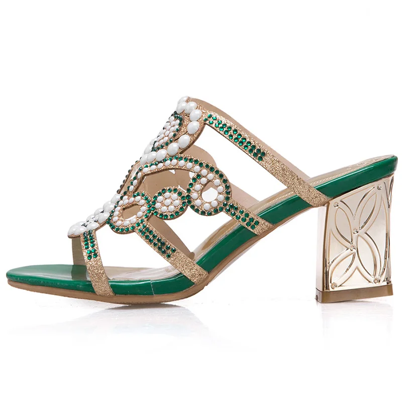 Для женщин обувь тапочки шлепанцы Большие размеры кристаллы слипоны с открытым