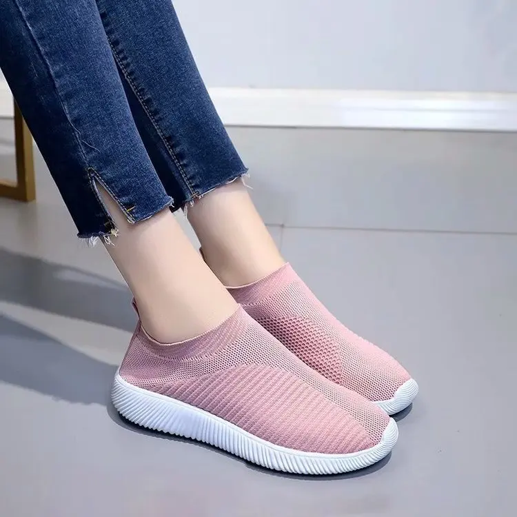 2019 Women Plus Size Spring Sneakers Knitting Sock Female Vulcanized Shoes Casual Slip on Flat Shoe Mesh Soft Walking Footwear | Обувь