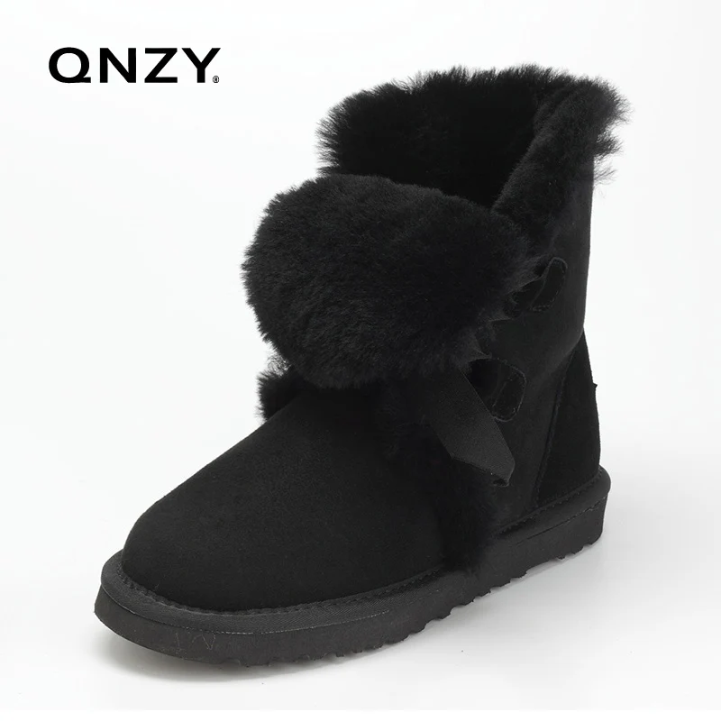 QNZY/100% натуральной овечьей зимние ботинки на меху женские теплые плоской подошве
