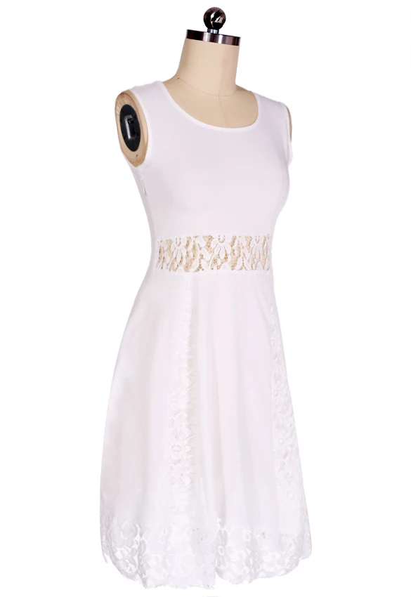 2018 женское летнее платье белое кружевное без рукавов для девочек Повседневные