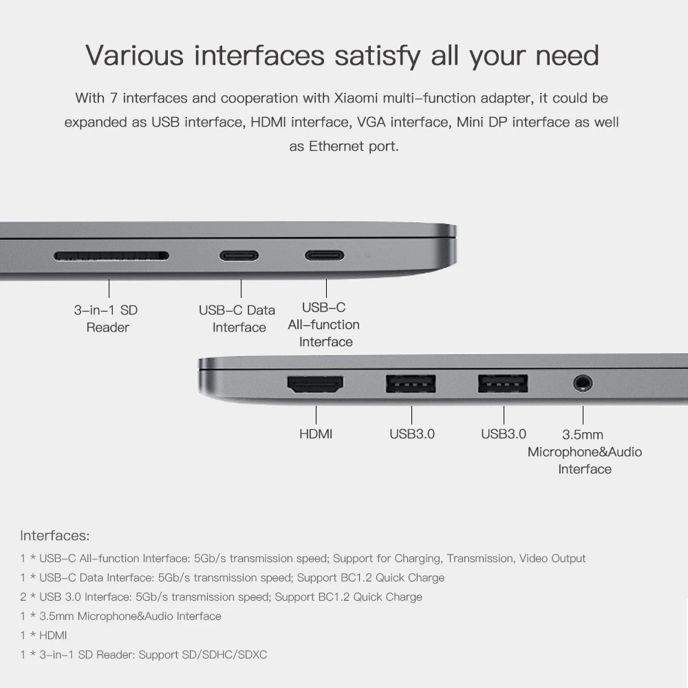 Ноутбук Xiaomi Pro 15 6 ''Intel Core i5/i7 MX150 DDR4 8 ГБ/16 ГБ Распознавание отпечатков пальцев