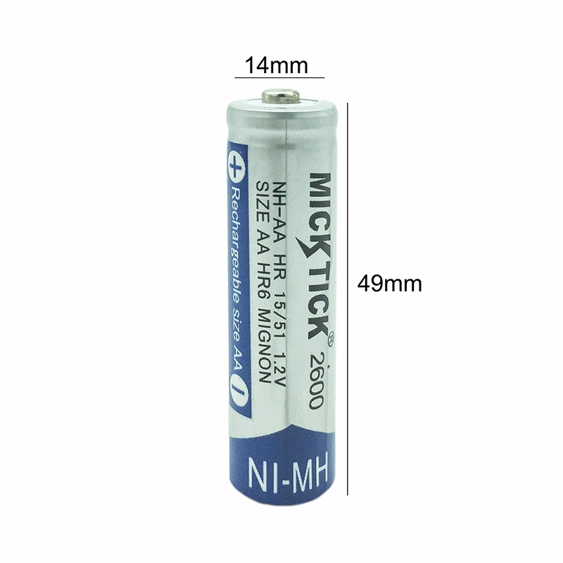4 шт AA 2600mah MICKTICK аккумуляторная батарея + AAA 1000mah Ni MH 1 2 V 3A фонарик