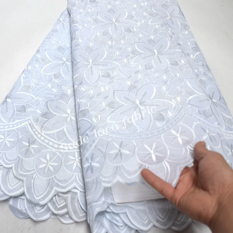 Чистое Белое кружево Красивая Цветочная вышивка африканская швейцарская вуаль