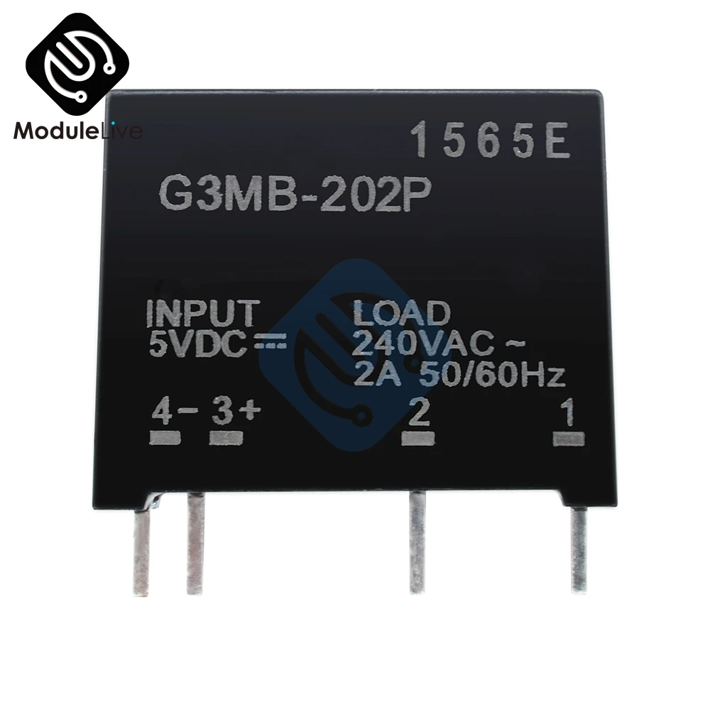 5 шт. встроенный релейный модуль Φ G3MB 202P PCB SSR In 5V DC Out 240V AC 2A Твердотельный плата для