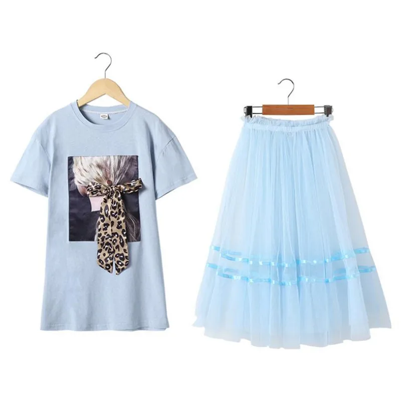 Летняя одежда для девочек комплекты детской одежды длинная футболка с принтом и