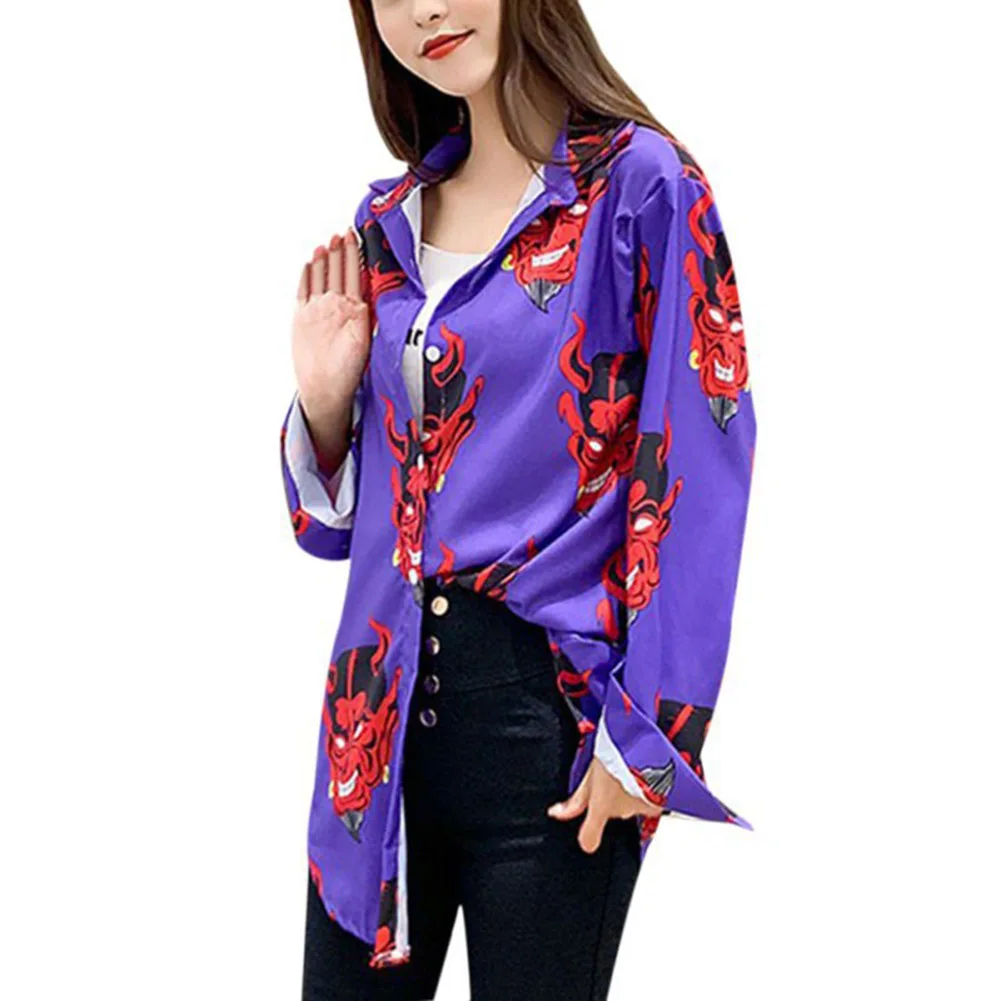 Harajuku Demon Print Summer Women Blouse Punk Gothic Casual Loose Short Sleeve Shirt Tops Female