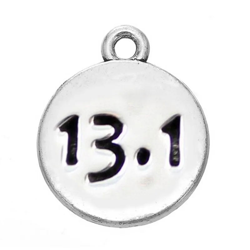 Double sided engraved 13.1 charm marathon distance mile sign runner jewelry eco friendly alloy accessory diy | Украшения и